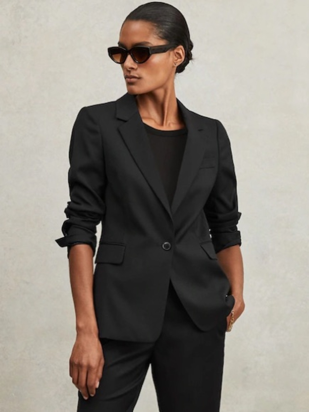 REISS Haisley Single Breasted Corpcore Quiet Luxury Black Wool Suit Blazer EUC 2